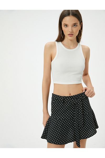 Koton Polka Dot Mini Shorts Skirt Belt Detailed Comfortable Fit