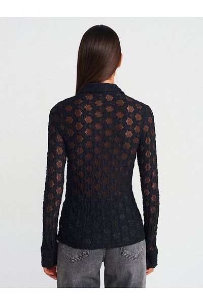 Dilvin 50261 Long Sleeve Lace Shirt-Black