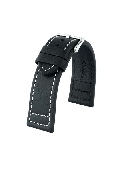 RODER R4145W Leather Strap - Black-White - 22mm