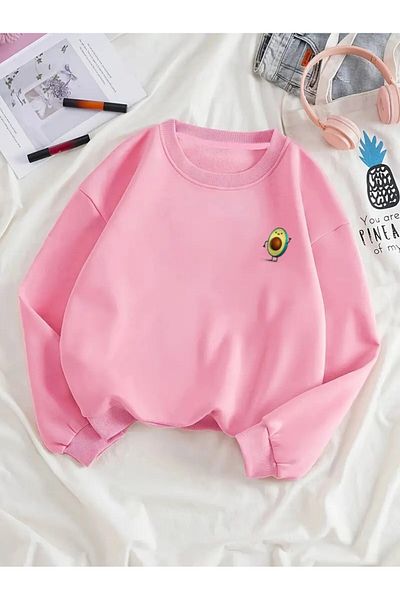 Karatopak Hanorac unisex cu imprimeu avocado, cu gât crew oversize