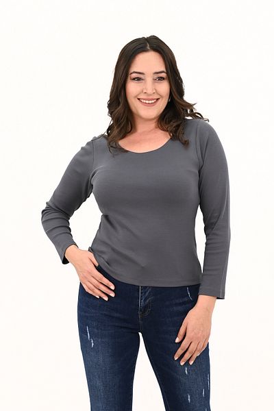 Koza Butik بلوزة نسائية أساسية بأكمام طويلة مقاس كبير 1759-25