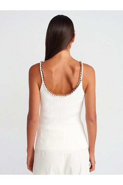 Dilvin 10607 Strappy Chain Corded Knitwear Blouse-Ecru