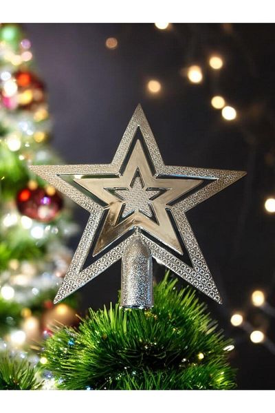 Happyland 20cm Silver Peak Star - Christmas Pine Tree Overhead Ornament