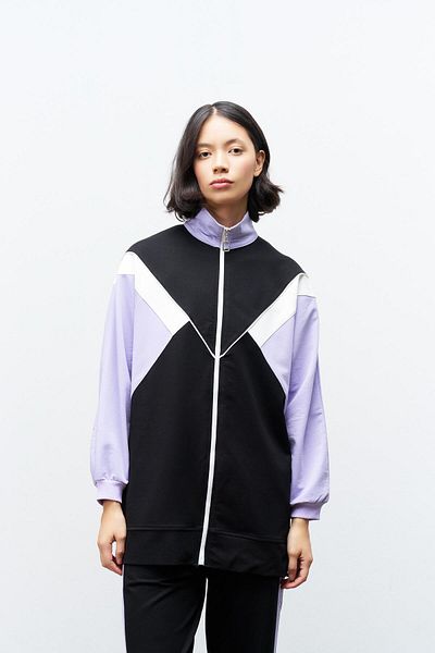 Basicpark Set de top tricotat pentru femei, negru, cu fermoar, decolteu, cu garnitură de culoare și pantaloni elastici