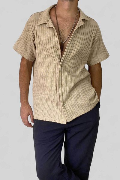 Alışveriş Sokağı Πλεκτό πουκάμισο από βαμβακερό Jacquard Oversize - Κοντό μανίκι