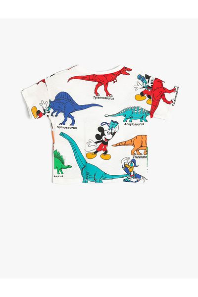 Koton Lizenziertes Mickey Mouse-Kurzarm-T-Shirt aus Baumwolle – Rundhals