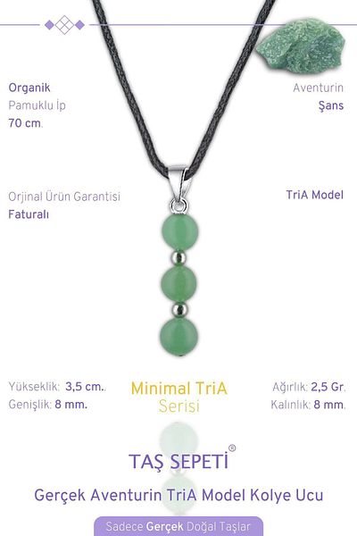 TAŞ SEPETİ Real Aventurine Natural Stone Minimal Tria Model Cotton Drawstring Mens Necklace