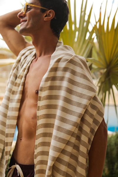 Green Petition Mare Sand Beige, οργανικό και ανακυκλωμένο βαμβάκι, με τσάντα μεταφοράς, μεγάλο μέγεθος, 90x180 cm.