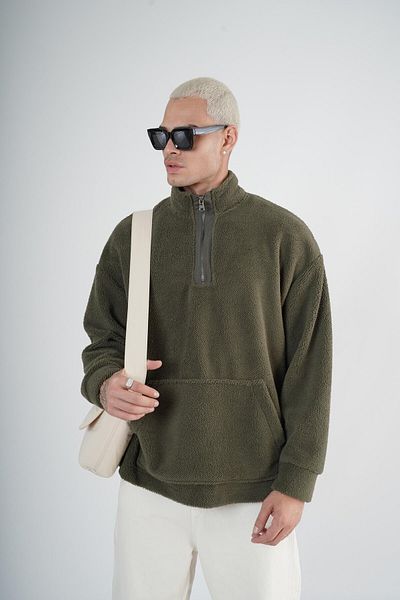 king brich Unisex βελούδινο καγκουρό μεγάλου μεγέθους - με μισό φερμουάρ και τσέπη