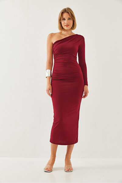 Bianco Lucci Kadın Tek Omuz ve Büzgülü Uzun Elbise 375 60351135