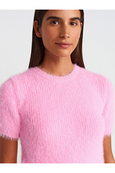Dilvin 10648 Cycling Collar Soft Texture Bright Knitwear Sweater-Pink