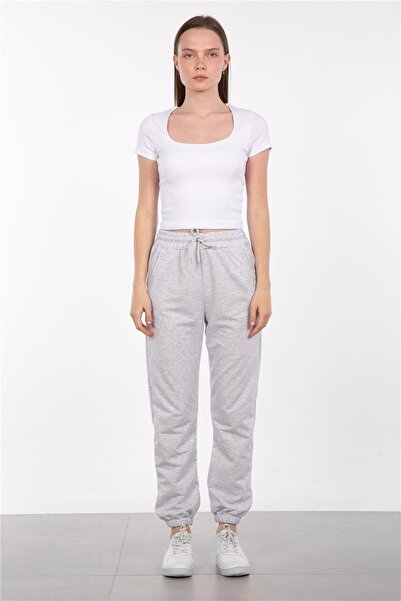 BARRELS AND OIL Paris Paçası Lastikli Eşofman Altı - Kar Melanj