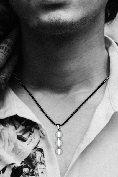 TAŞ SEPETİ Real Crystal Quartz Natural Stone Minimal Tria Model Cotton Drawstring Men Necklace