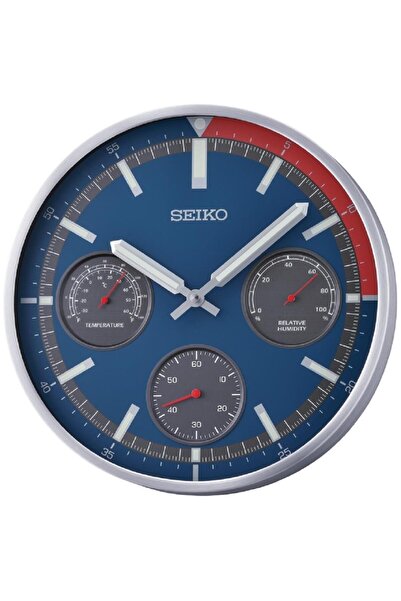 Seiko ساعات QXA822S ذات هيكل من الألومنيوم ومقياس حرارة ورطوبة، ساعة حائط مزخرفة