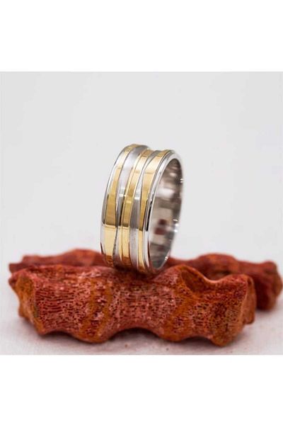 G Sport POLO Double Color Cut Striped Wedding Ring Ring