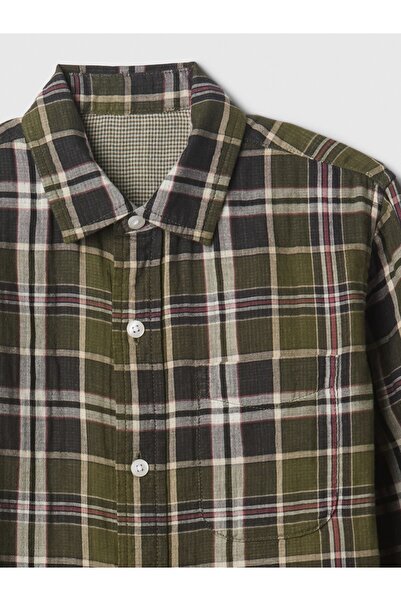GAP Erkek Çocuk Haki Ekose Desenli Gömlek