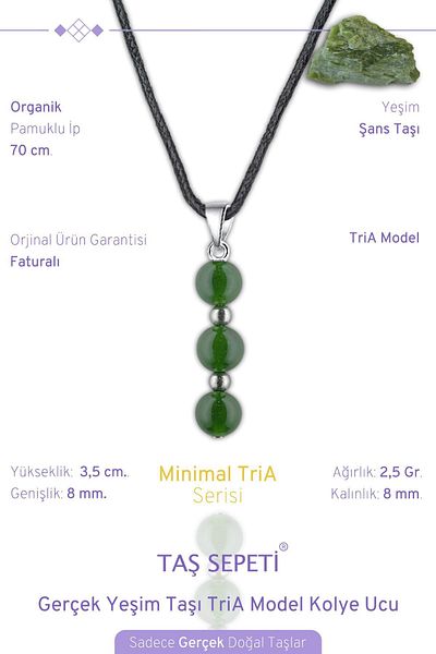 TAŞ SEPETİ قلادة رجالية من حجر اليشم الطبيعي الحقيقي موديل TriA من القطن برباط