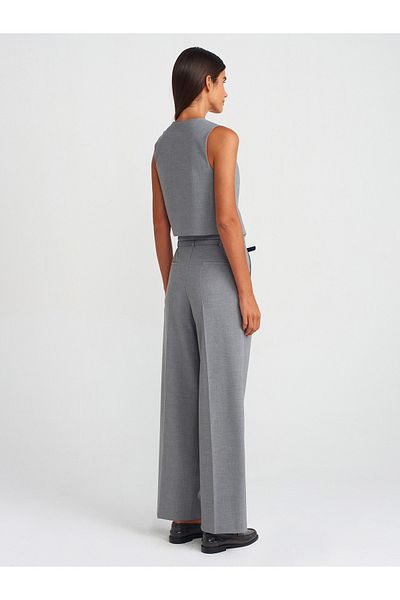 Dilvin 71560 Belted Collet Fabric Trousers-Light Gray