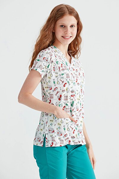 Moodamedikal Dr. Greys Kesim Hemşire Forması İgne Desenli Likralı Kumaş Tek Üst