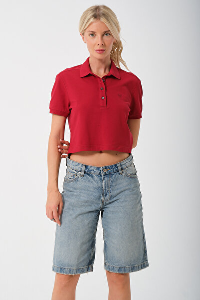 Kadın Pamuk Regular Fit Polo Yaka Crop