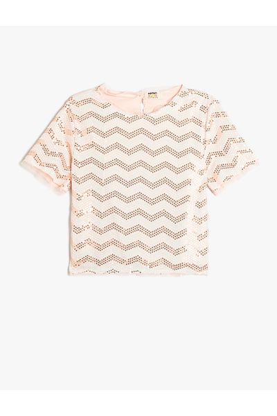Koton Crew Neck Short Sleeve Sequin Sequined Blouse