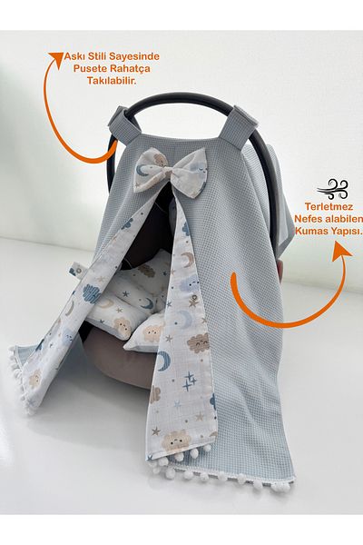 Jaju Baby Blue Waffle Fabric Organic Stroller Cover and Cushion