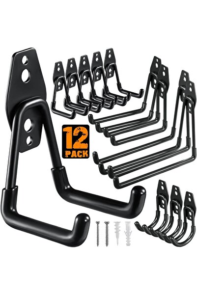 vipgross مجموعة من 12 خطافات تخزين جراج معدنية قوية مربعة وبيضاوية منحنية