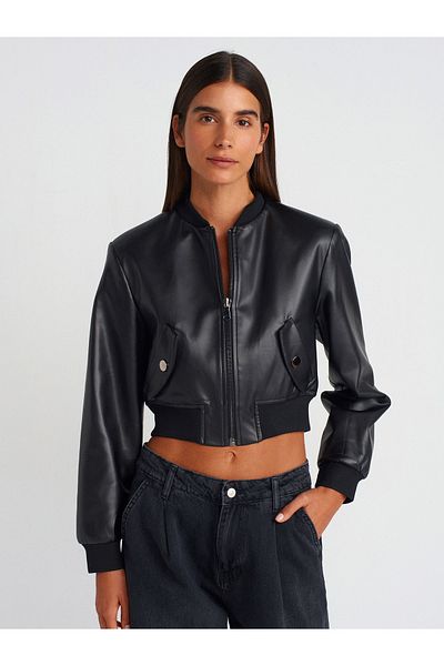 Dilvin 60746 Faux Leather Jacket-Black