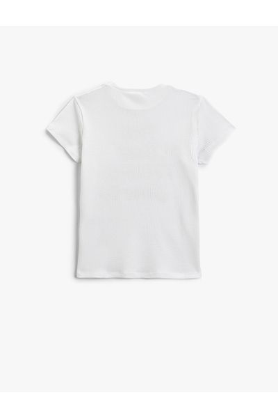 Koton T-Shirt Slogan Printed Short Sleeve Crew Neck Textured Cotton