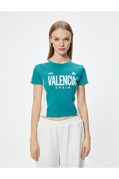 Koton Μπλουζάκι με κοντό μανίκι με στάμπα με λαιμόκοψη