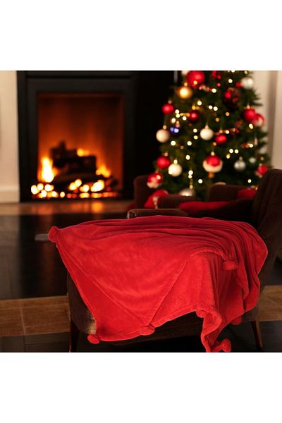 kapella Pompon Blanket 120*170 Red