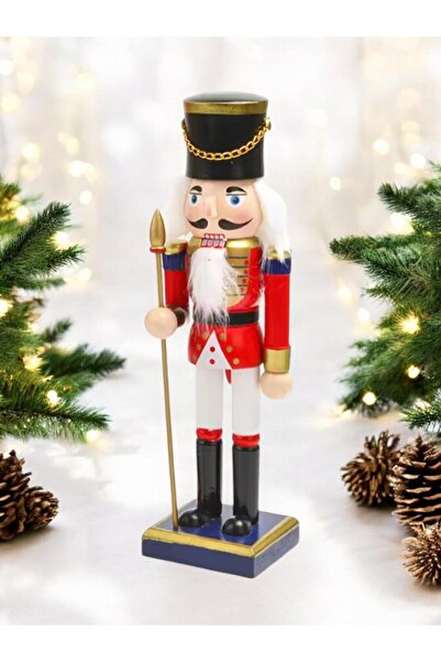 Parti Adresi Yılbaşı Dekor Süsü Fındıkkıran Kurşun Asker Mızraklı Kırmızı Beyaz 25 cm