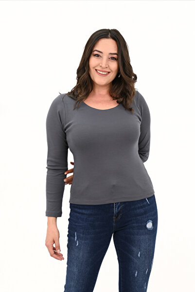 Koza Butik Women's Large Size Long Sleeve Basic Blouse 1759-25