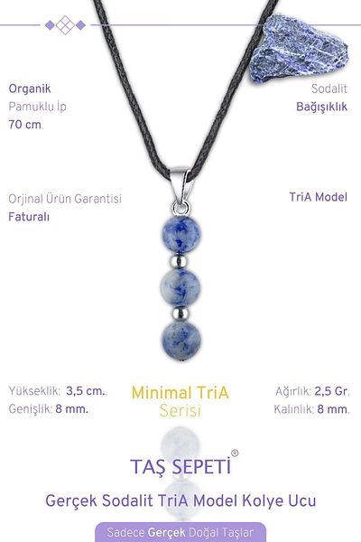TAŞ SEPETİ الصوداليت الحقيقي الحجر الطبيعي الحد الأدنى TriA نموذج القطن الرباط الرجال قلادة