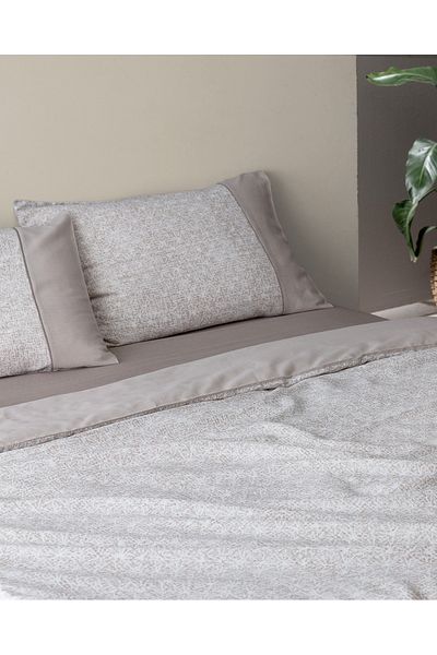 Madame Coco Astrid King Size - 100% Cotton Madame Coco Crep Printed Beige Duvet Cover Set