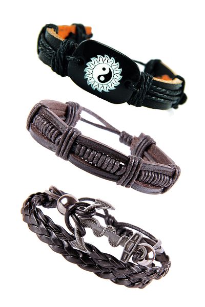 Dejavu Adjustable Size Leather Unisex Bracelet Bundle with String Detail