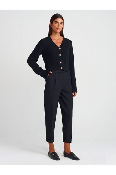 Dilvin 71572 Curved Leg Straight Fit Trousers-Black