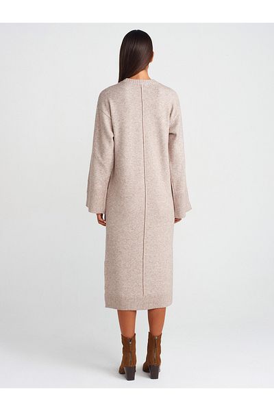 Dilvin 90236 Mink Knitwear Dress - Crew Neck and Slit Detail