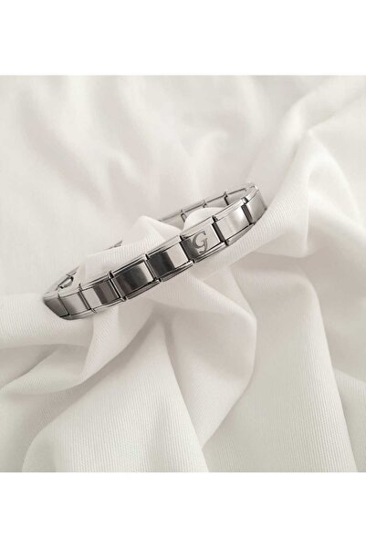 bijoux uniques سوار إيطالي من الفولاذ بحرف G