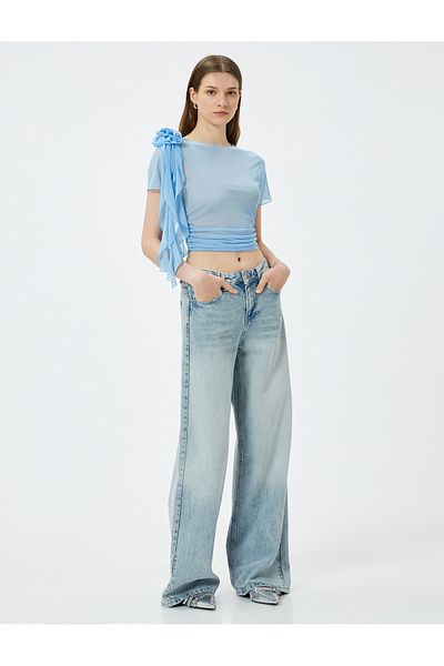 Koton Tricou cu mânecă scurtă din tulle - cu aplicații florale
