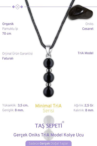TAŞ SEPETİ قلادة رجالية من حجر العقيق الطبيعي الحقيقي موديل TriA من القطن برباط