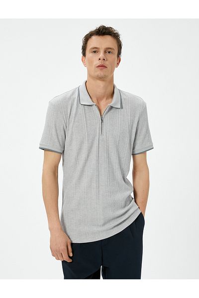 Koton Tričko Polo Neck Slim Fit na zip s krátkým rukávem