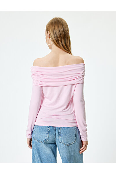 Koton Μακρυμάνικο ανοιχτό σώμα με κολάρο Madonna με ντραπέ λεπτή εφαρμογή