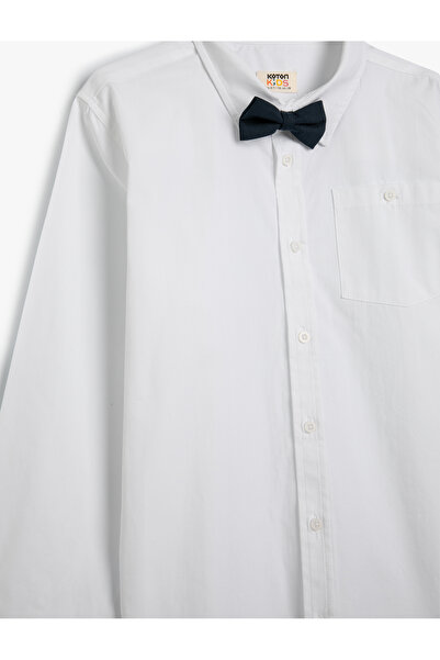 Koton Cămașă de școală cu mâneci lungi din bumbac, cu guler clasic, cu detaliu de papion