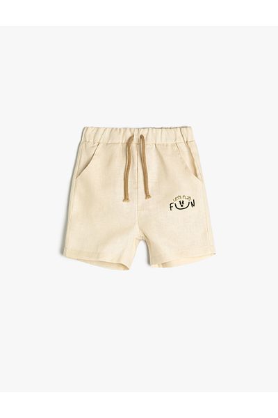 Koton Leinenshorts mit Taschen und Bindegürtel mit Stickdetail