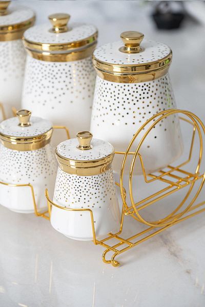 ACAR Fleur 8 Piece Porcelain Spice Set - Gold