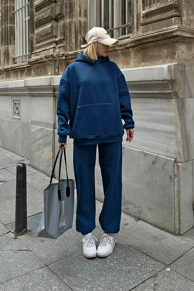 Swist Indigo Felpa Kapuzen-Sweatshirt-Trainingsanzug Damen-Trainingsanzug-Set