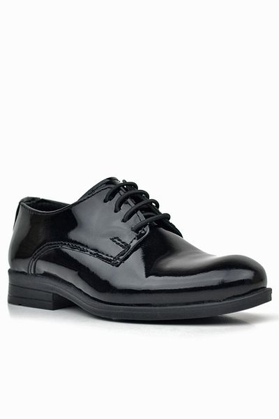 Rakerplus Pantofi de școală Oxford pentru copii din piele naturală, neagră, lacuită