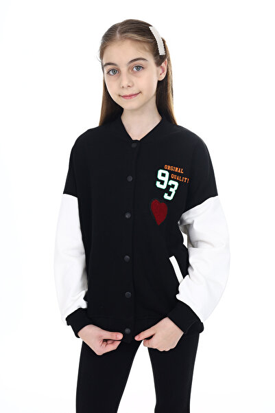 Toontoy Girls' College Collar Snap Closure Pocket Low Shoulder Printed Color Block Knitted Cardigan - 2 Thread