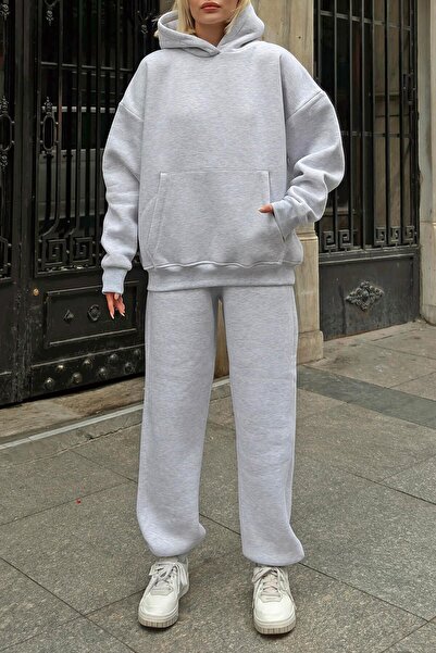 Swist Γκρι Felpa Hooded Φούτερ-Φούτερ με Σετ Γυναικεία Φούτερ Raster